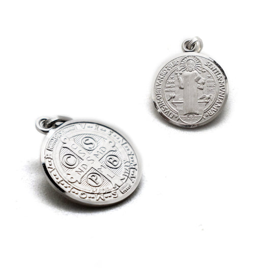 Saint Benedict Sterling Silver 925 Medal – Rhodium-Plated Italian Pendant Necklace | San Benito Catholic Jewelry