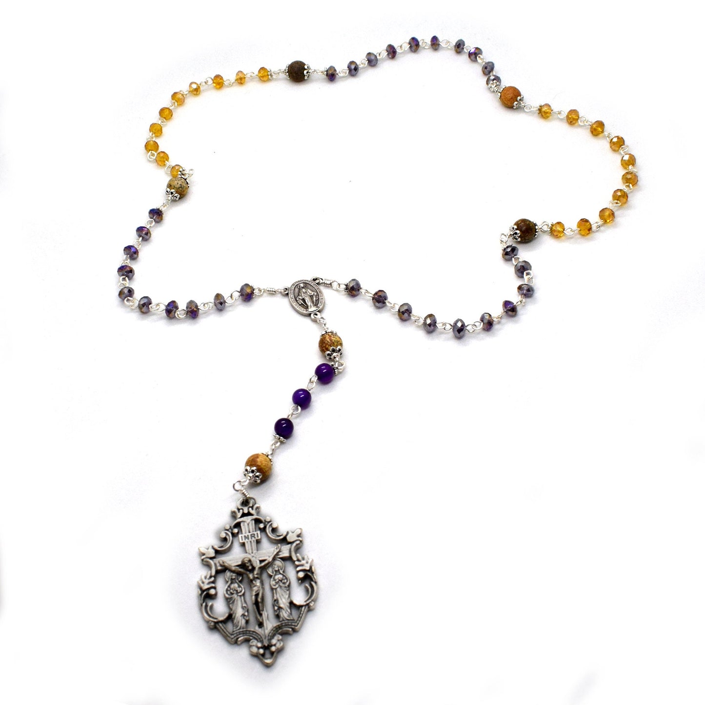 Miraculous Medal Rosary – Handmade Italian Gemstone & Crystal Catholic Rosary | First Communion & Confirmation Gift