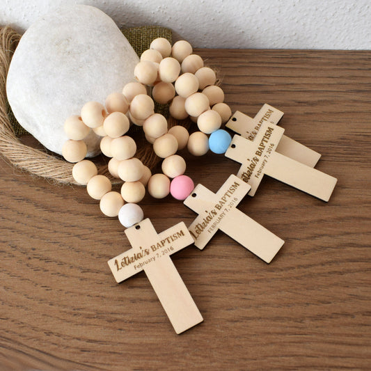 Personalized Wooden Rosary Favors – Baptism, Christening, First Communion, Party Gifts