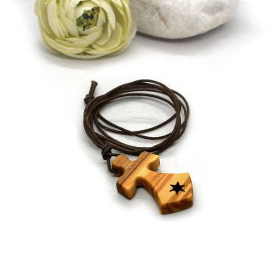 Carmelite Olive Wood Cross Necklace – Our Lady of Mount Carmel Pendant – Italian Christian Jewelry