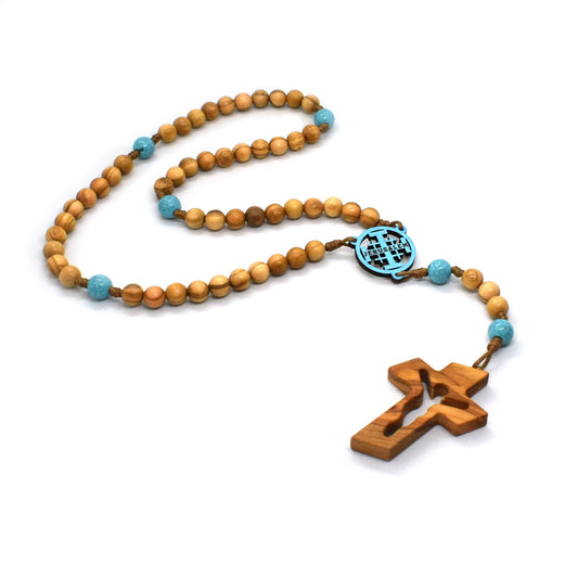 Holy Land Olive Wood Rosary – Handmade Jerusalem Cross | Catholic Gift from Italy
