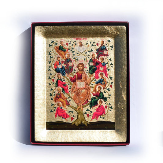 Tree of Life Orthodox Icon – Jesus & Apostles, Byzantine Greek Wall Hanging | Handmade Christian Gift