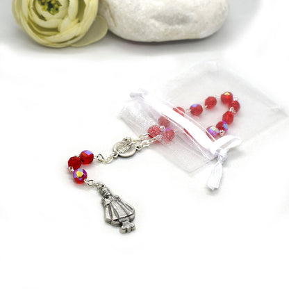 Holy Infant of Prague Chaplet – Red Crystal Pocket Rosary, Italian Handmade Catholic Gift