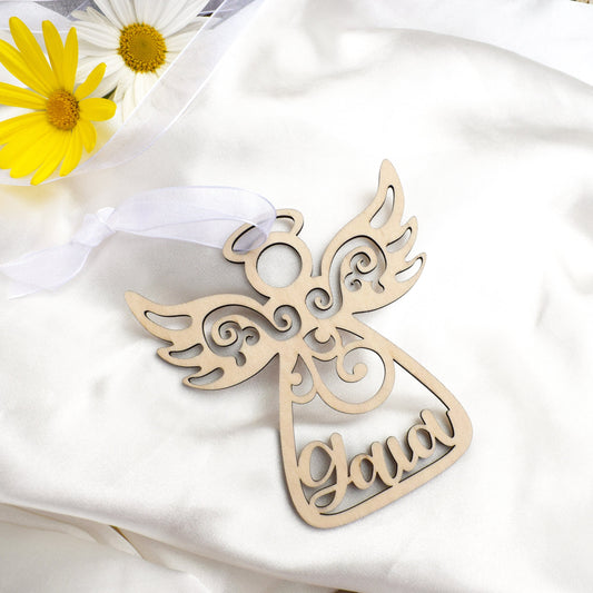 Personalized Angel Ornament – Custom Name Laser-Cut Birchwood Keepsake | Baptism, First Communion, Birthday & Memorial Gift 🎁