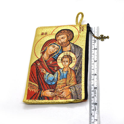 Large Virgin Mary & Infant Jesus Rosary Pouch – Icon Tapestry Case, Glasses or Coin Holder | Handmade Catholic Gift