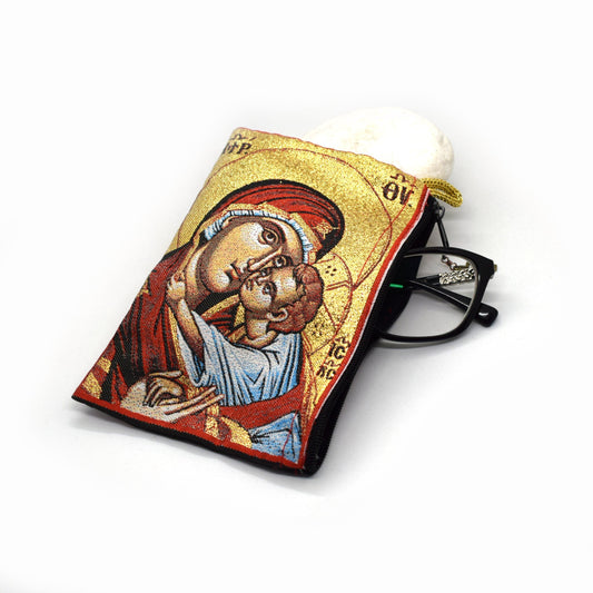Virgin of Tenderness Rosary Pouch ✨ Greek Orthodox Icon – Handmade Catholic Gift