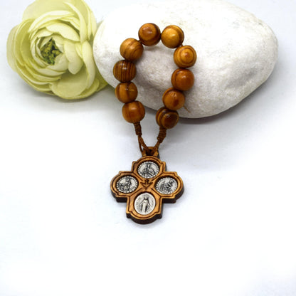 Olive Wood Pocket Rosary – One Decade Rosary with Scapular Cross – Catholic Travel Rosary Handmade in Italy