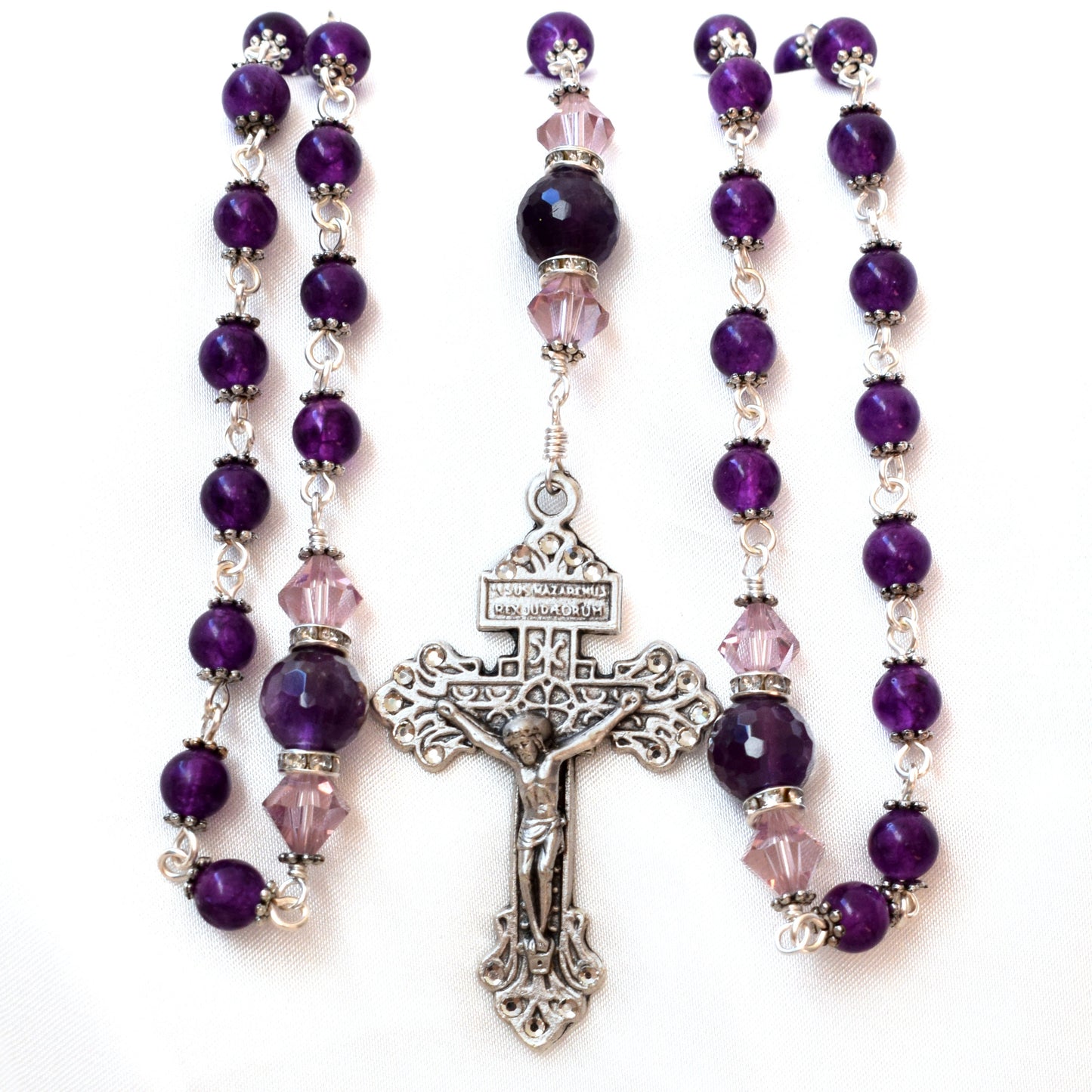 Personalized Amethyst Crystal Rosary – Swarovski Beads with Pardon Crucifix | Catholic Wedding, First Communion & Confirmation Gift