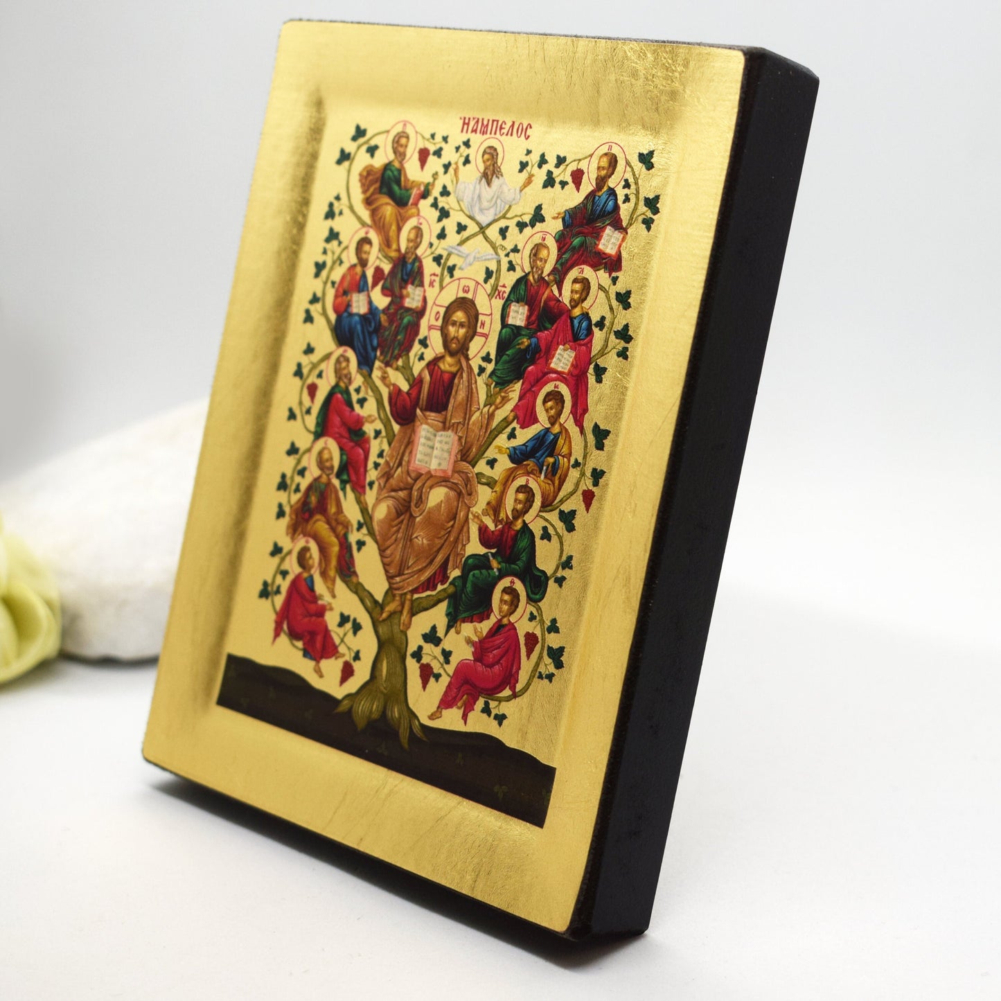 Tree of Life Orthodox Icon – Jesus & Apostles, Byzantine Greek Wall Hanging | Handmade Christian Gift