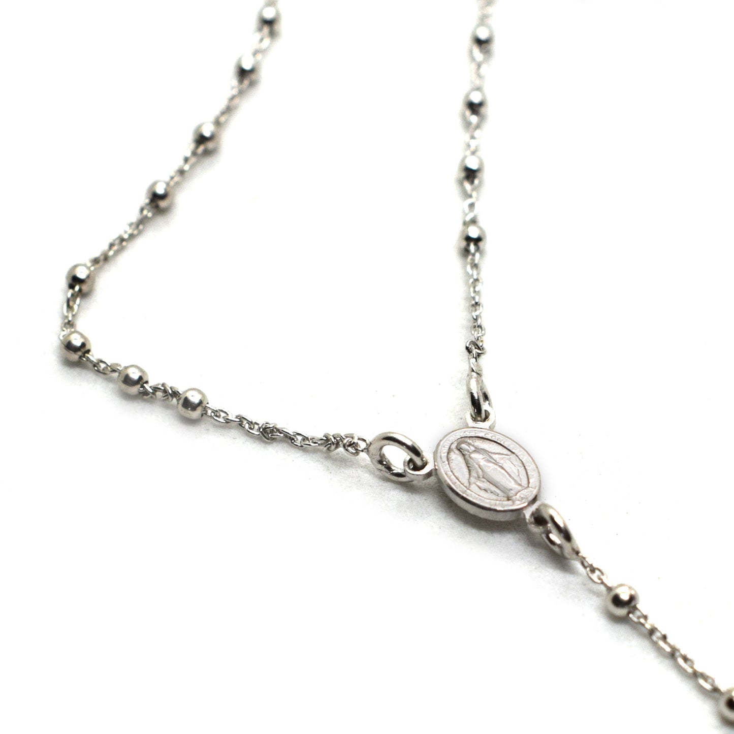 Rhodium-Plated Sterling Silver Rosary Necklace | Handmade Italian Crucifix & Miraculous Medal