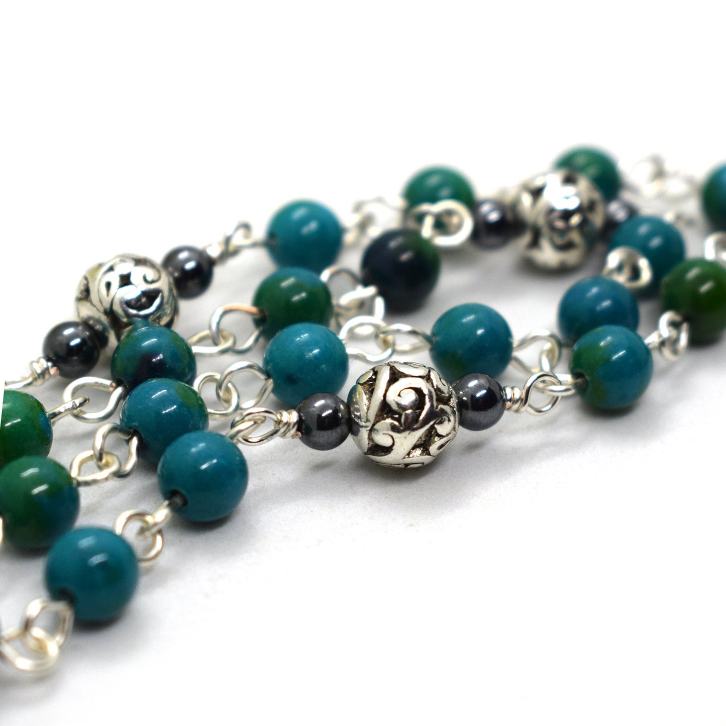 Crown of Thorns Gemstone Rosary | Blue Chrysocolla Catholic Rosary Handmade in Italy