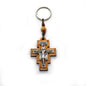 Handmade Olive Wood Keychain with Enamel St. Damian Cross – Catholic Faith Gift from Italy