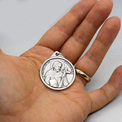 Saint Francis and Saint Clare of Assisi Large Catholic Medal Pendant | Double-Sided Religious Necklace | Italian Gift for Him or Her