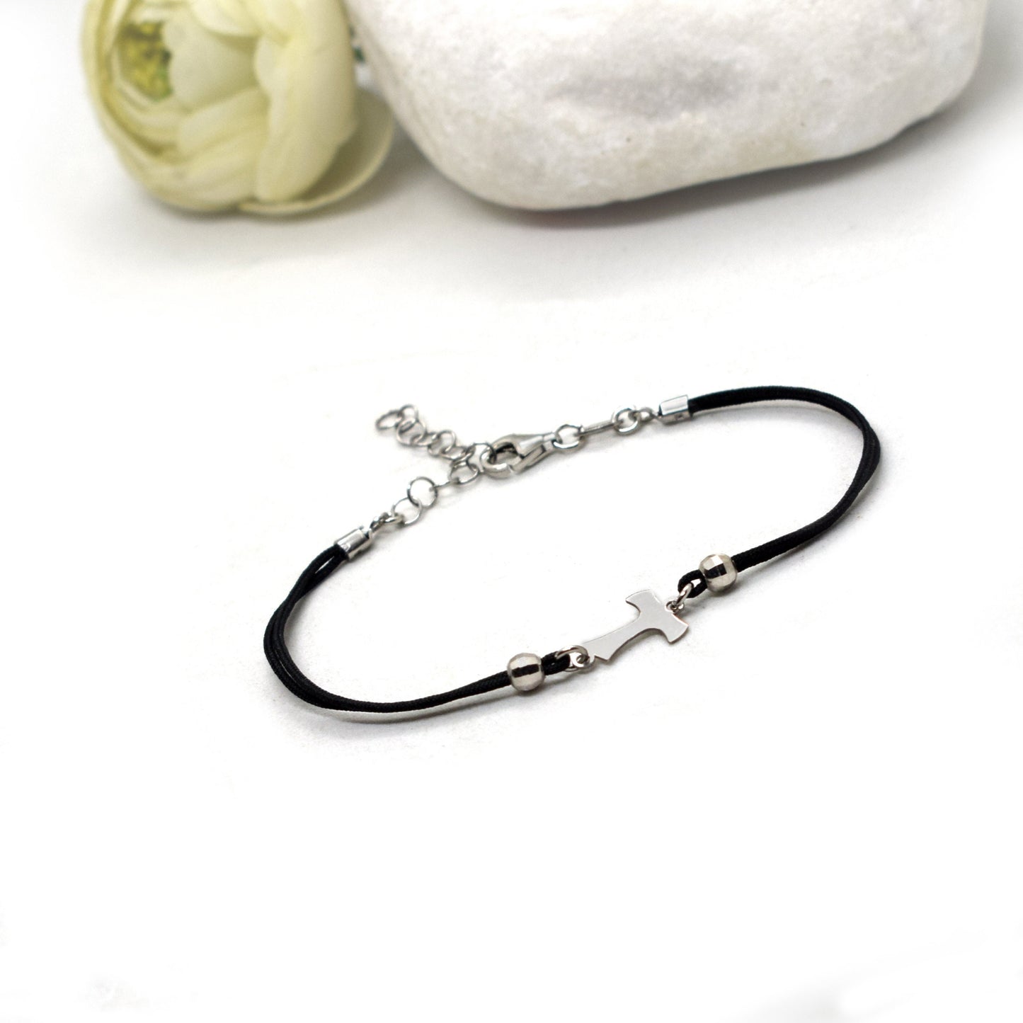 Rhodium Plated Sterling Silver Tau Cross Bracelet ✝️ Adjustable St. Francis Jewelry – First Communion & Confirmation Gift