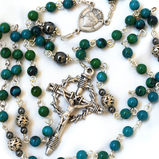 Crown of Thorns Gemstone Rosary | Blue Chrysocolla Catholic Rosary Handmade in Italy
