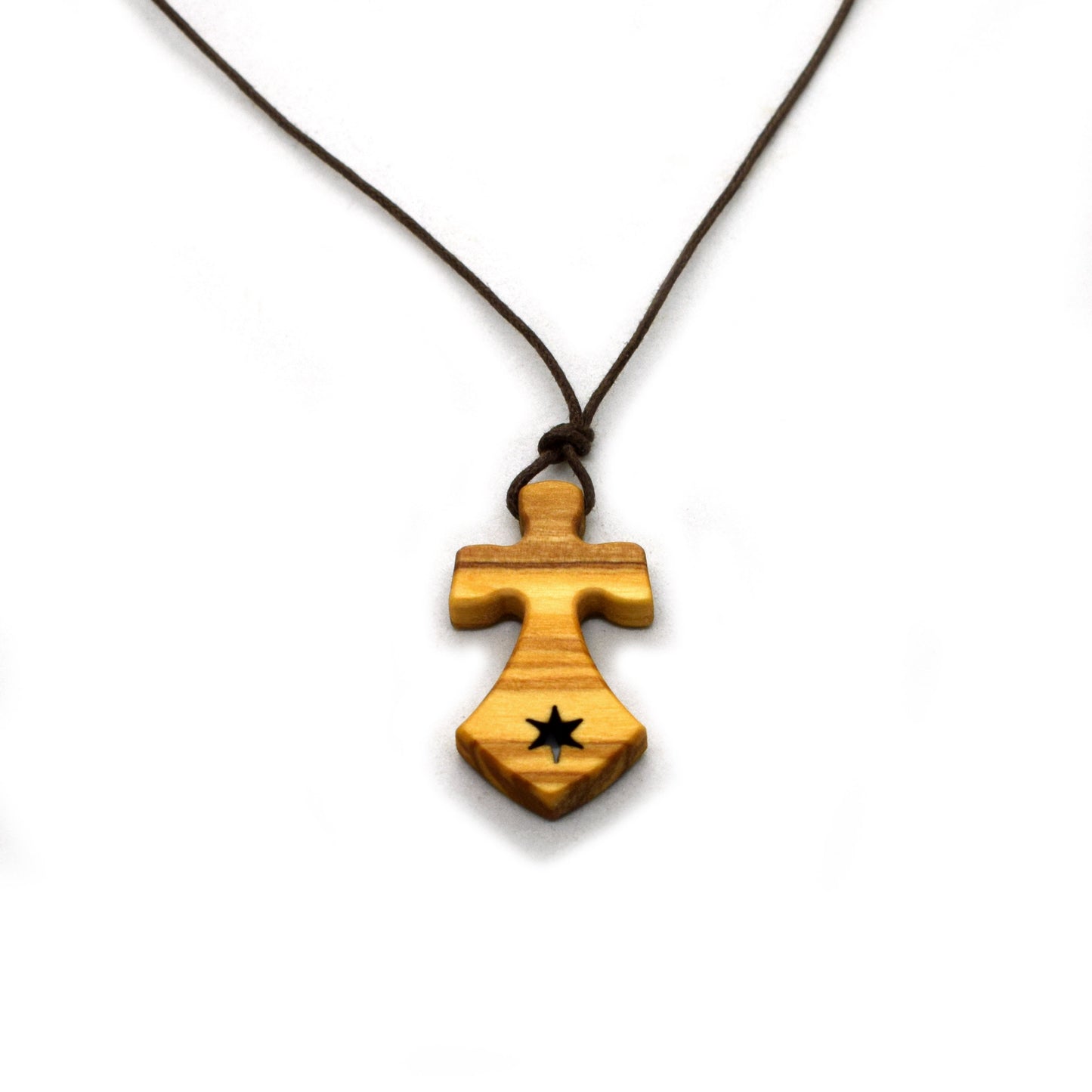 Carmelite Olive Wood Cross Necklace – Our Lady of Mount Carmel Pendant – Italian Christian Jewelry