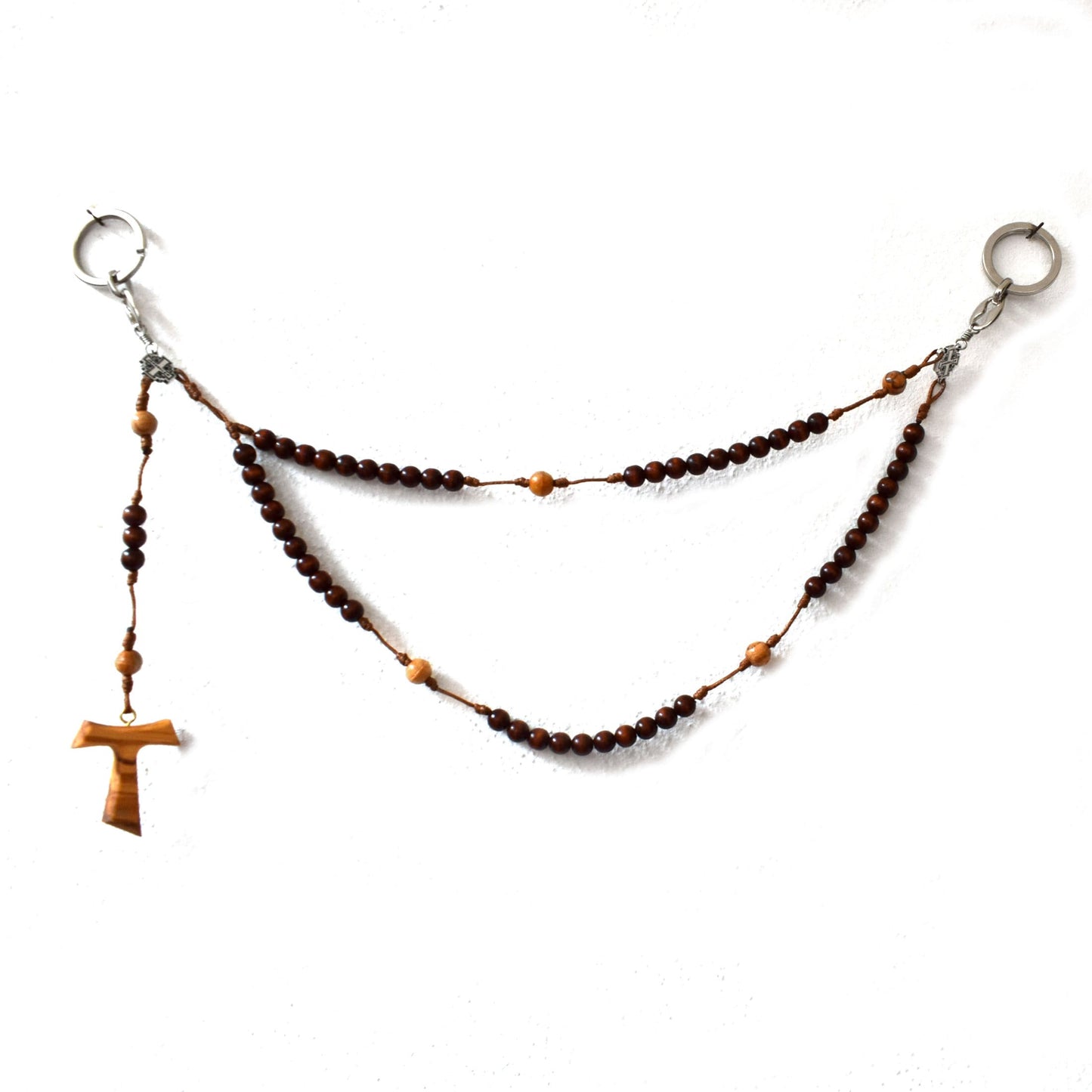 Belt Habit Rosary – Holy Land Olive Wood, Franciscan Crown, 5/7 Decades with St. Francis Tau Cross | Handmade Catholic Gift