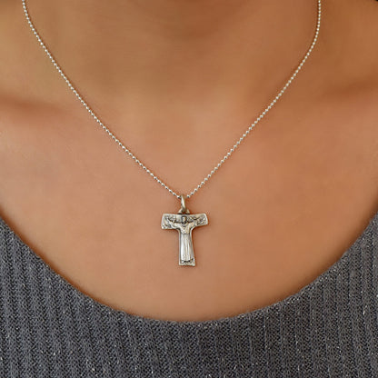 🌿 Sterling Silver Saint Francis Tau Cross Pendant – Italian Handmade Religious Jewelry