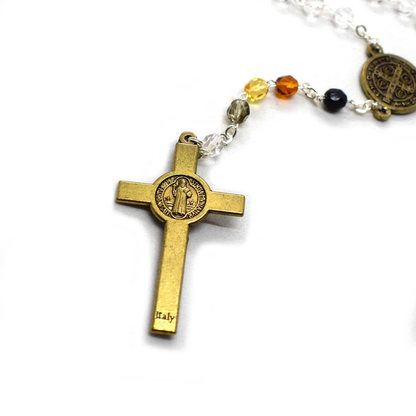St Benedict Bronze Rosary | Italian Crystal Rosary Necklace | Saint Benedict Medal for Protection