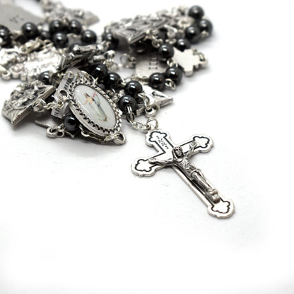 Stations of the Cross Rosary – Hematite Beads, Handmade Italian Via Crucis Chaplet