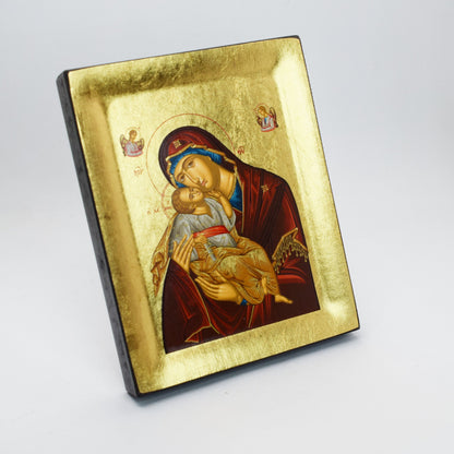 🌸 Our Lady of Tenderness Greek Orthodox Icon – Handmade Byzantine Wall Art – Christian Gift