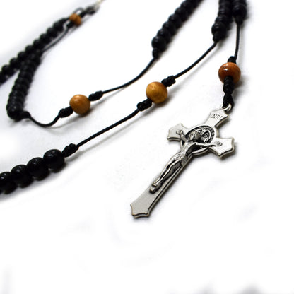 🕊️ St. Benedict Belt Habit Rosary – Handmade Olive Wood 5 Decades Rosary – Catholic Gift