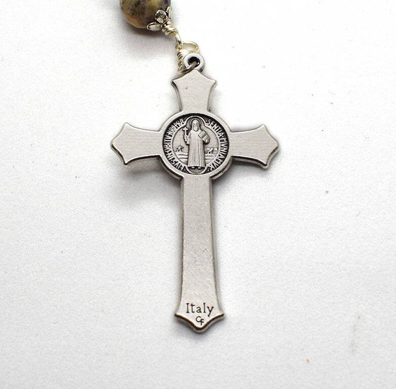 St. Benedict Five Decades Gemstone Rosary | Unbreakable Handmade Italian Rosary | Catholic Gift