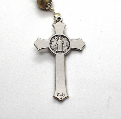 St. Benedict Five Decades Gemstone Rosary | Unbreakable Handmade Italian Rosary | Catholic Gift