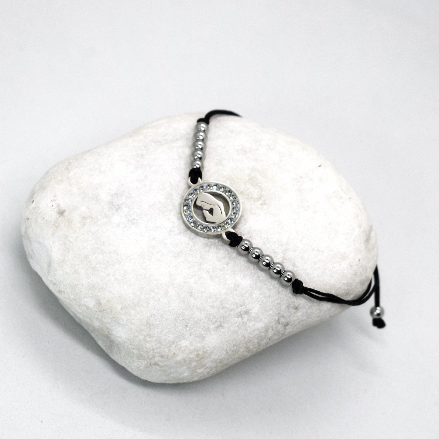 Adjustable Stainless Steel Rosary Bracelet with Virgin Mary Crystal Medal | Handmade Religious Jewelry Gift for Women