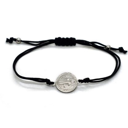 Rhodium Plated Sterling Silver Saint Benedict Bracelet | 925 Silver Adjustable Unisex Bracelet | Handmade Italian Christian Jewelry