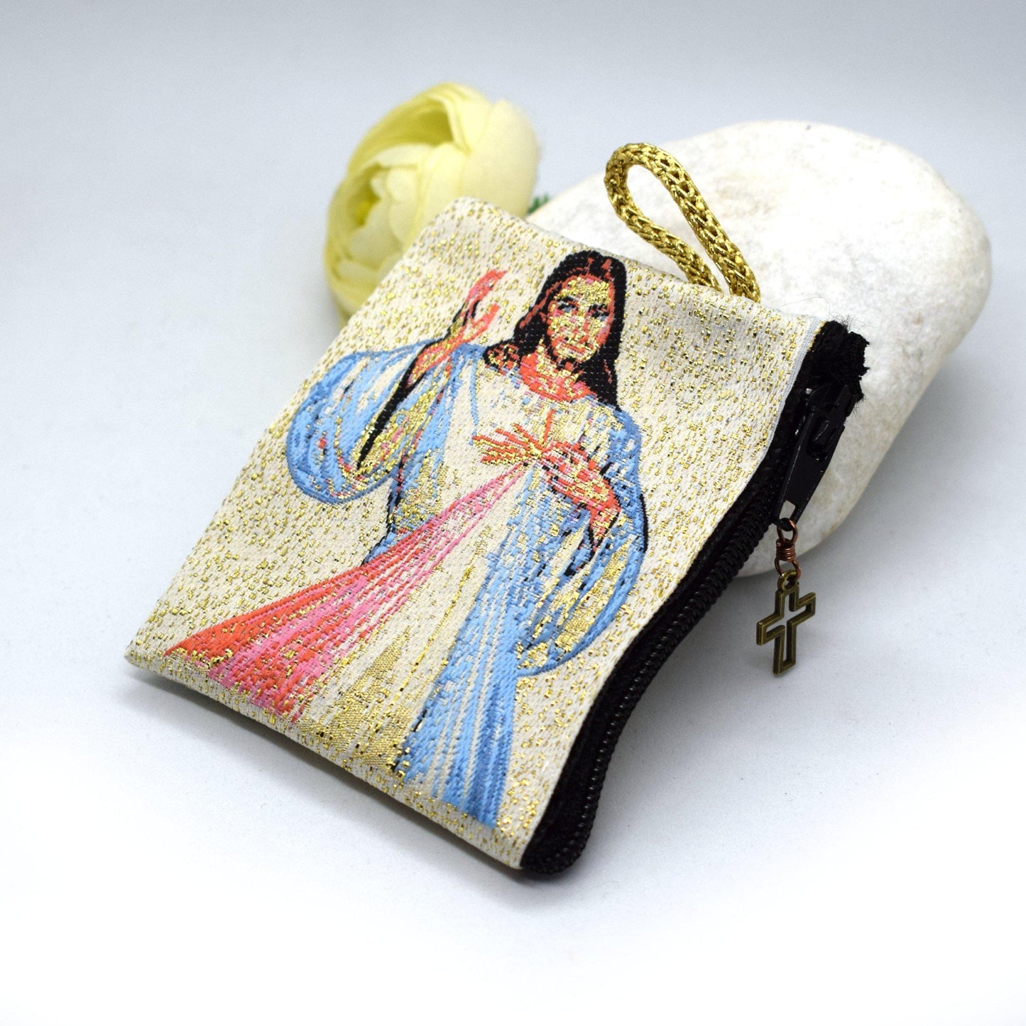 Divine Mercy Rosary Pouch – Tapestry Icon Case, Catholic Gift, Handmade in Italy