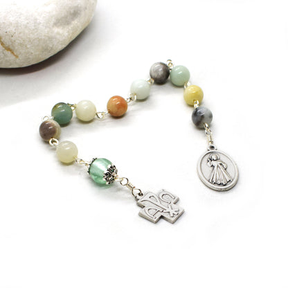 Divine Mercy Rosary Tenner | Pocket Rosary | Amazonite & Murano Glass Chaplet | Catholic Prayer Beads Handmade in Italy ♥
