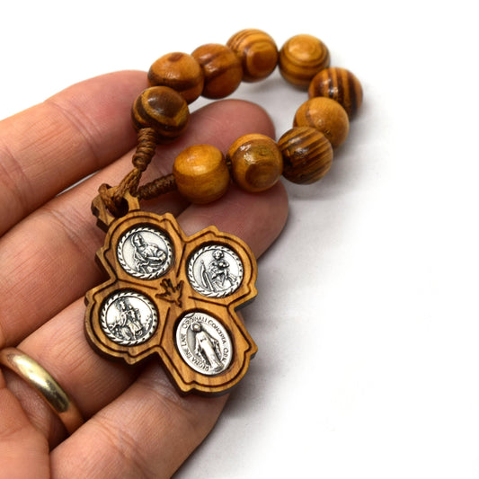 Olive Wood Pocket Rosary – One Decade Rosary with Scapular Cross – Catholic Travel Rosary Handmade in Italy