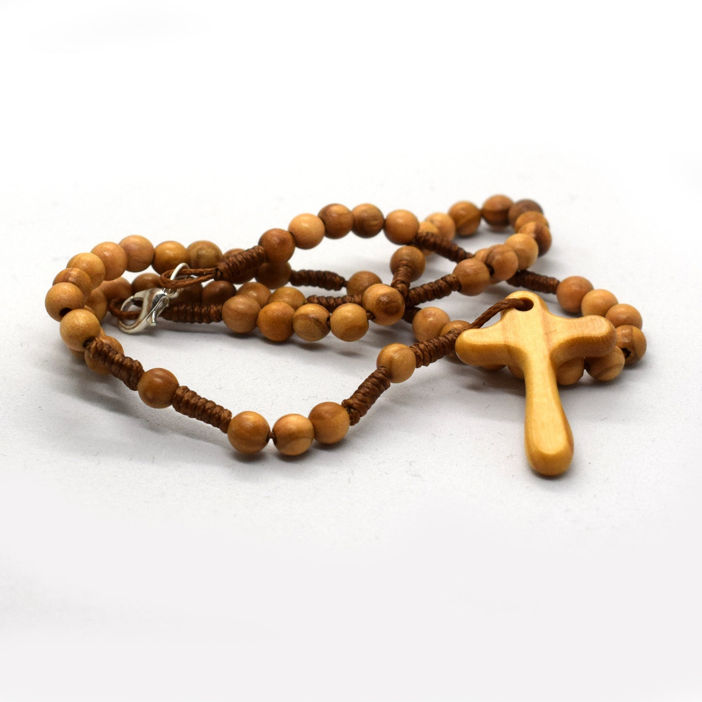 Olive Wood Rosary with Comfort Cross – Handmade Wooden Rosary Necklace, Italian Catholic Gift