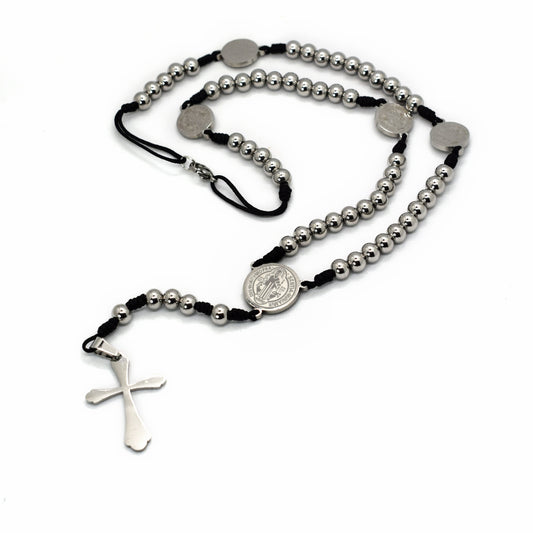 St. Benedict Stainless Steel Rosary – Handmade Italian Five Decades Rosary