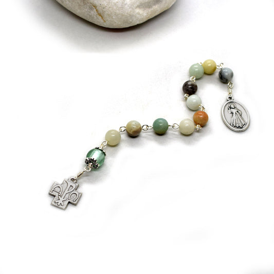 Divine Mercy Rosary Tenner | Pocket Rosary | Amazonite & Murano Glass Chaplet | Catholic Prayer Beads Handmade in Italy ♥