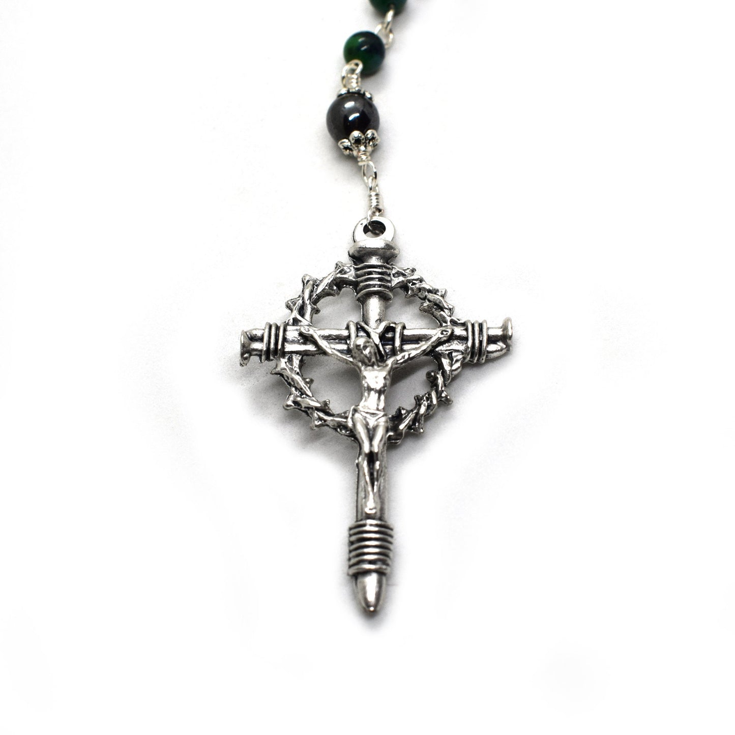 Crown of Thorns Gemstone Rosary | Blue Chrysocolla Catholic Rosary Handmade in Italy