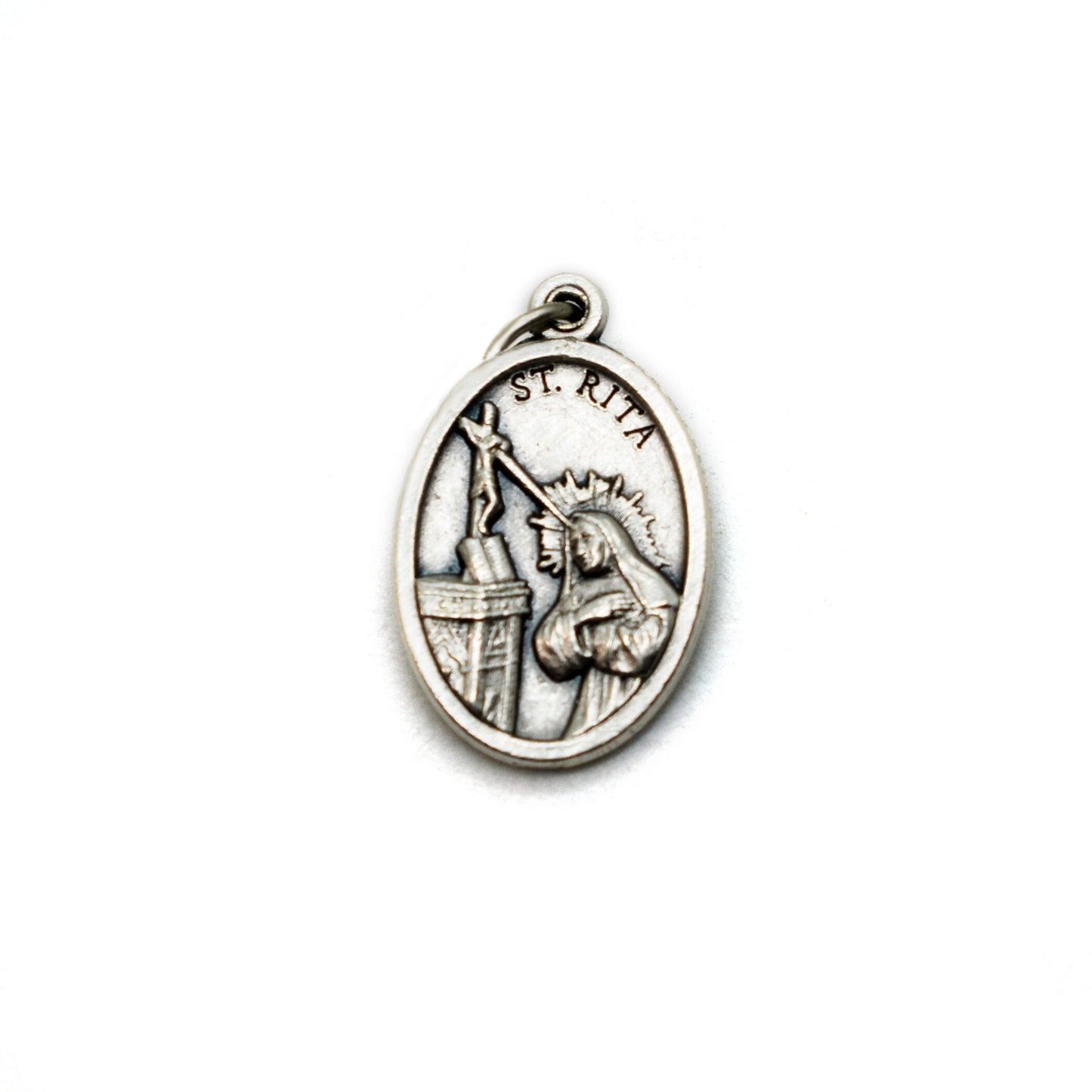 🌹 St. Rita of Cascia Medal Necklace – Patron Saint Jewelry – Personalized Italian Silver-Plated Necklace
