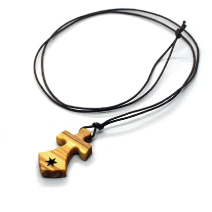 Carmelite Olive Wood Cross Necklace – Our Lady of Mount Carmel Pendant – Italian Christian Jewelry