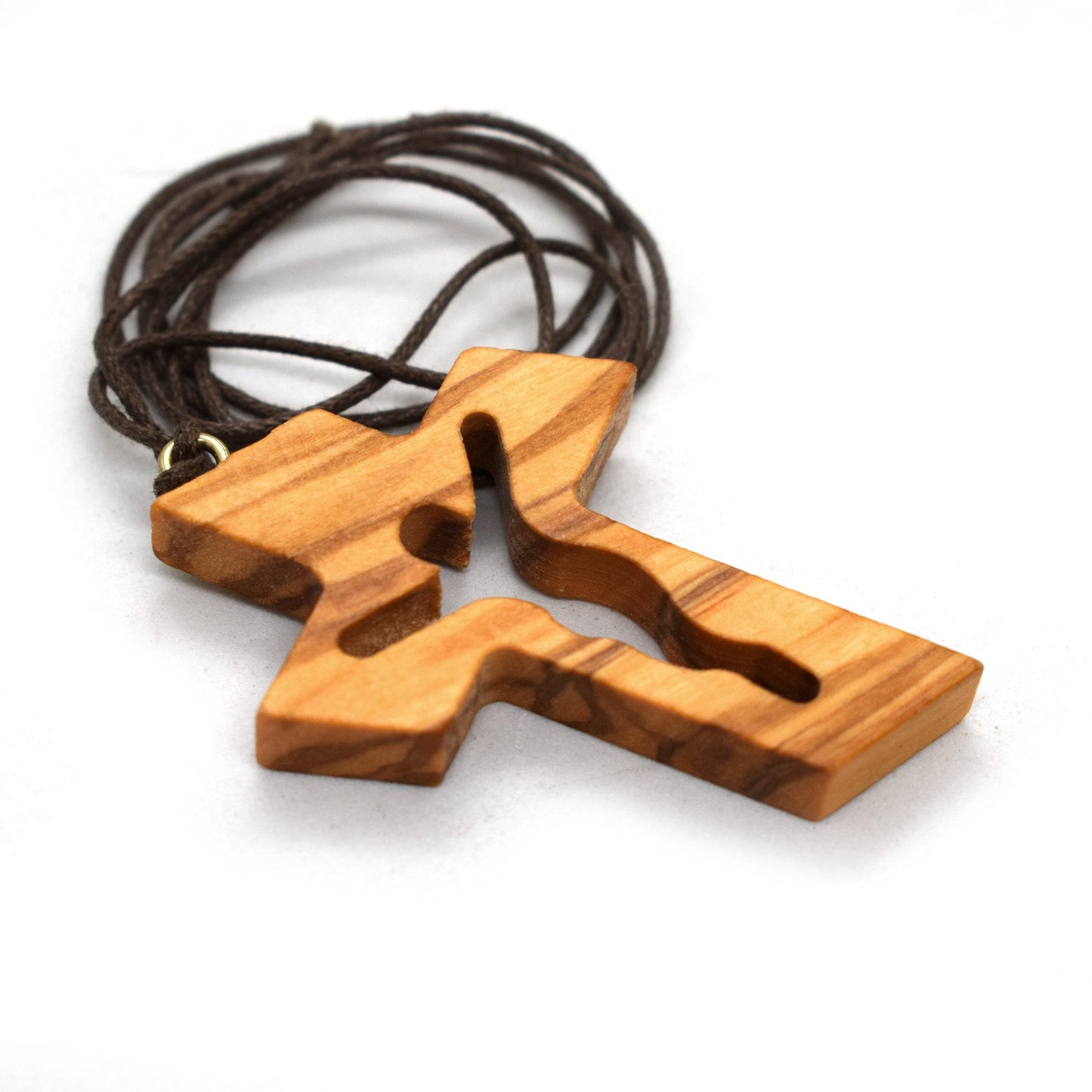 Carved Olive Wood Crucifix Necklace – Handmade Italian Wooden Cross Pendant
