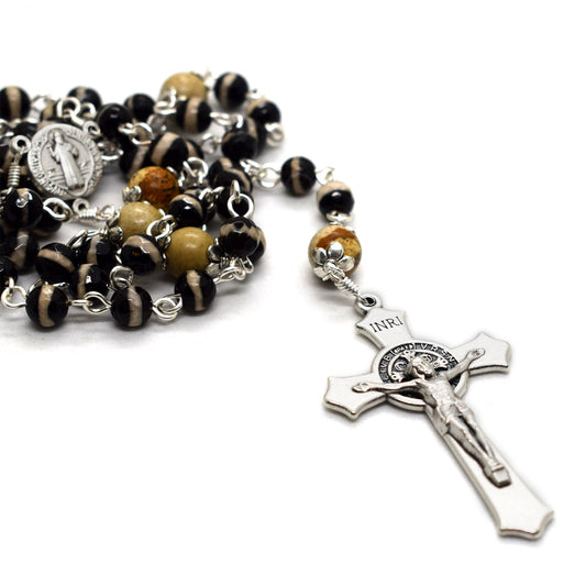 St. Benedict Five Decades Gemstone Rosary | Unbreakable Handmade Italian Rosary | Catholic Gift