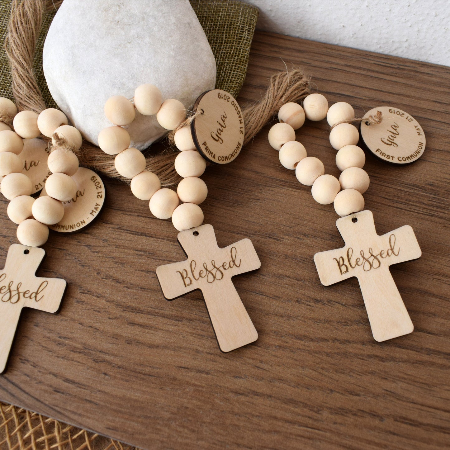 Personalized Wooden Pocket Rosary Favors – Baptism, First Communion & Christening Gifts
