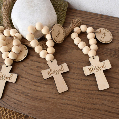 Personalized Wooden Pocket Rosary Favors – Baptism, First Communion & Christening Gifts
