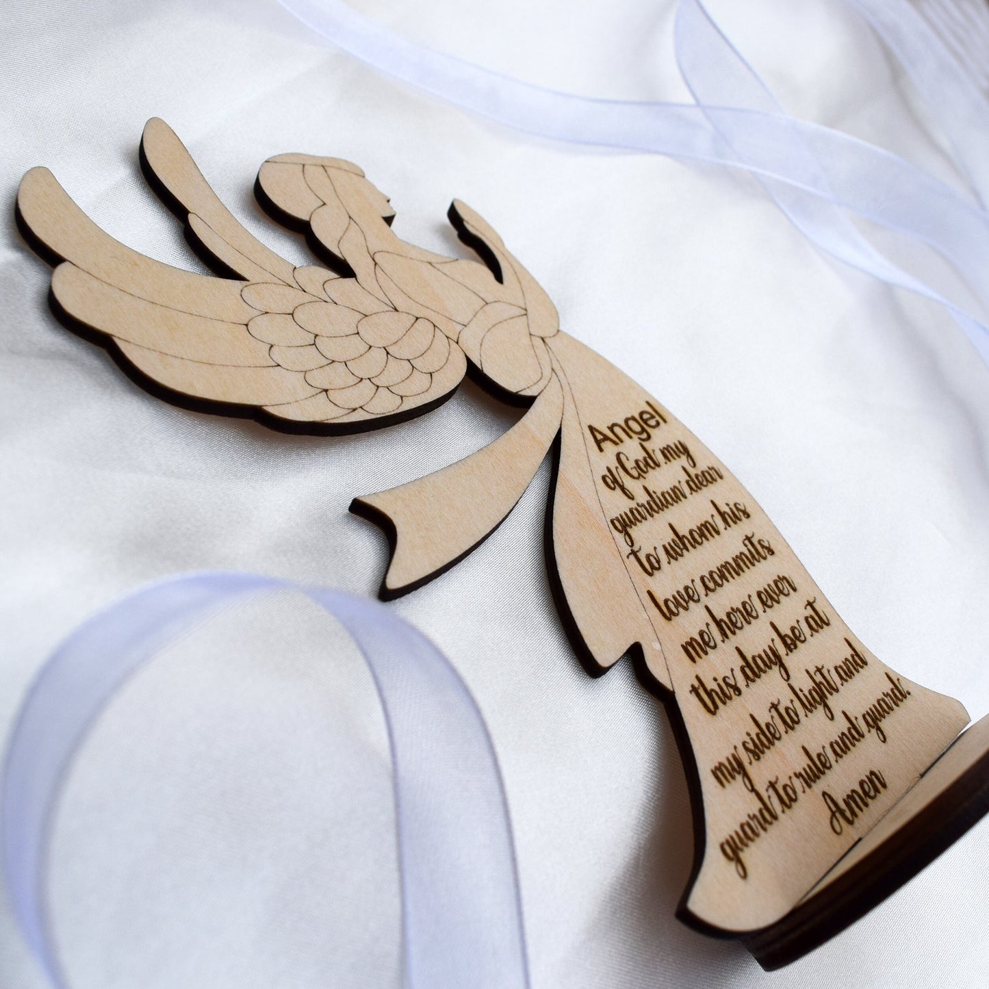 Guardian Angel Prayer Wood Stand – Personalized Baptism & First Communion Gift – Italian Handmade