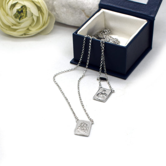 Sterling Silver Scapular Necklace – Our Lady of Mount Carmel & Sacred Heart of Jesus | Handmade Italian Catholic Jewelry