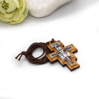 San Damiano Olive Wood Crucifix Necklace – Handmade Franciscan Pendant from Italy