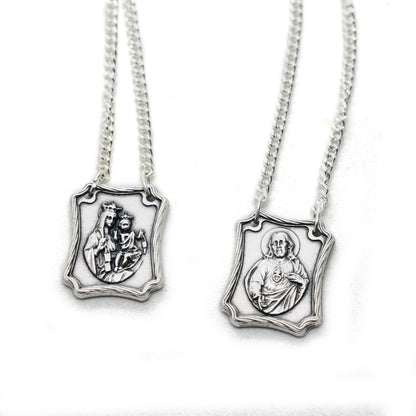 Scapular Chain Necklace – Virgin of Carmel & Sacred Heart of Jesus Medals, Handmade Catholic Necklace