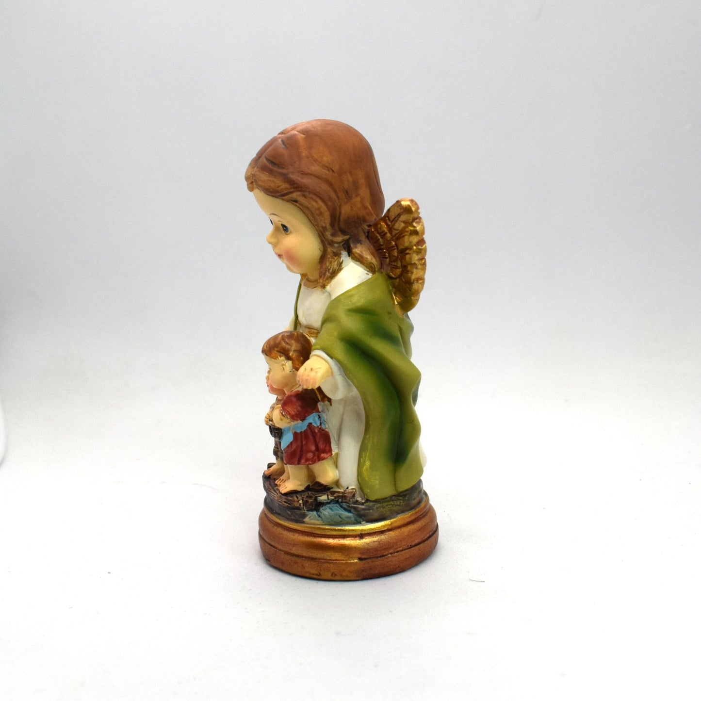 🕊️ Guardian Angel Resin Statue – Mini Angel with Children – Italian Pocket Catholic Figurine – Desk or Travel Gift