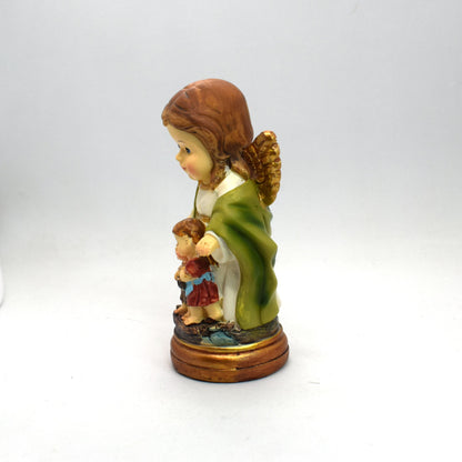 🕊️ Guardian Angel Resin Statue – Mini Angel with Children – Italian Pocket Catholic Figurine – Desk or Travel Gift
