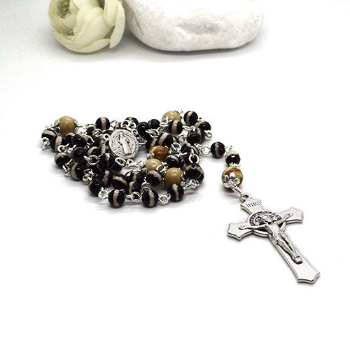 St. Benedict Five Decades Gemstone Rosary | Unbreakable Handmade Italian Rosary | Catholic Gift